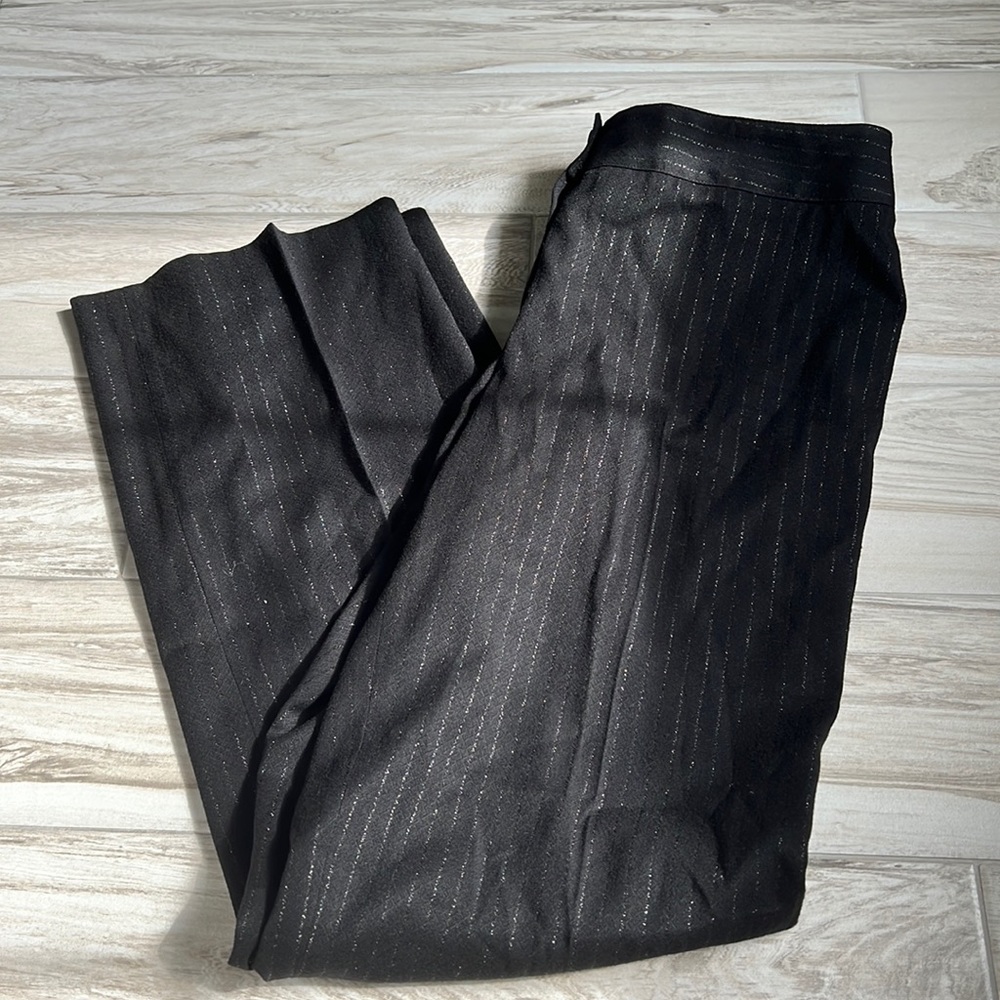 • Anne Klein silver pinstripe black dress pants, 10 •